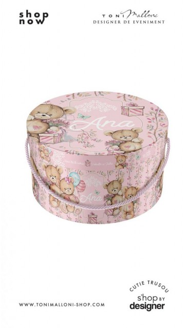 Cutie trusou cu ursulet roz personalizata grafic cu floricele finute 2